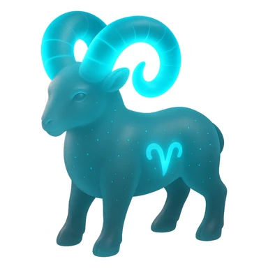 "A digital illustration of the Aries zodiac sign, a majestic ram with glowing horns, incorporating the color #00d9ff prominently in its design, celestial background, mystical and cosmic atmosphere" sticker