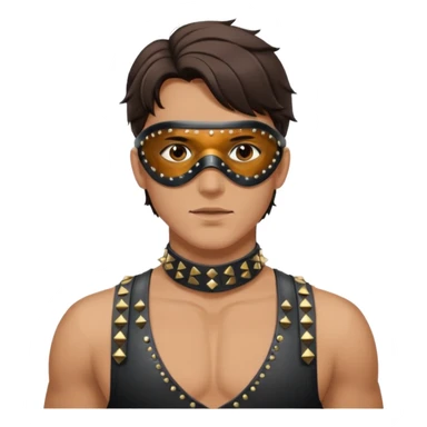 brunette man with leather eye mask and leather halter neck blouse sticker