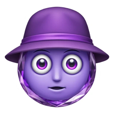A single purple crystal gemstone character wearing hat,  no mouth no face. two eyes sticker