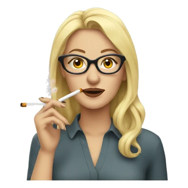 blonde woman with glasses  smoking a cigarette, cigarette in clear hands  sticker