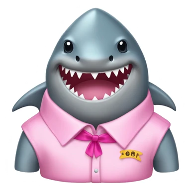 a shark wearing a pink beautiful princes' shirt and using a gemes ribbon sticker