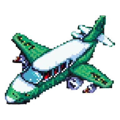 airplane with crocodile mouth open as cockpit, pixel art style sticker