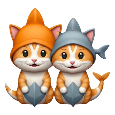 2 happy cats wearing shark hats sticker
