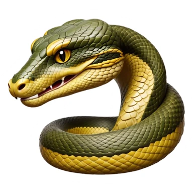 Cinematic Noble Anaconda Portrait Emoji, Poised and imposing, with a massive, sinuous build draped in intricately patterned scales and piercing, focused eyes, Simplified yet sharp and sophisticated features, highly detailed, glowing with a soft, earthy glow, high shine, intelligent and formidable, stylized with an air of primal elegance, focused and mysterious, soft glowing outline, capturing the essence of a watchful jungle guardian that feels as though it could coil out of the screen with effortless authority! sticker