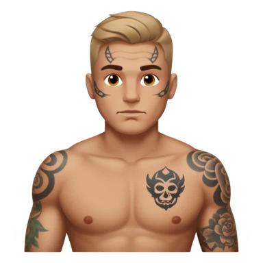 tattoo man, white skintone,tattoos on face, more visible, bulky man with tattos on his chest. sticker
