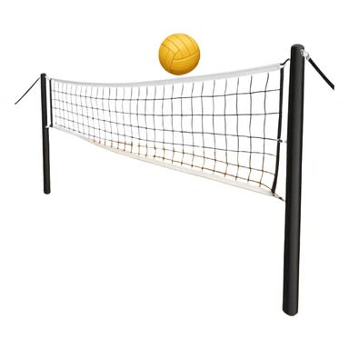 A close-up volleyball net with a ball hovering above it, set against the backdrop of a sandy volleyball court. The scene highlights the tension of an impending play, with the court lines clearly visible and a bright, sunny atmosphere surrounding the action. sticker