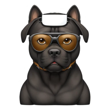 A a black cane corso with Oakley sunglasses sticker