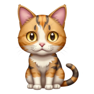 full body anxious looking colourful light calico tabby cat with hazel eyes and patchy brown tabby sections of fur sticker