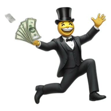 Monopoly character throwing money sticker