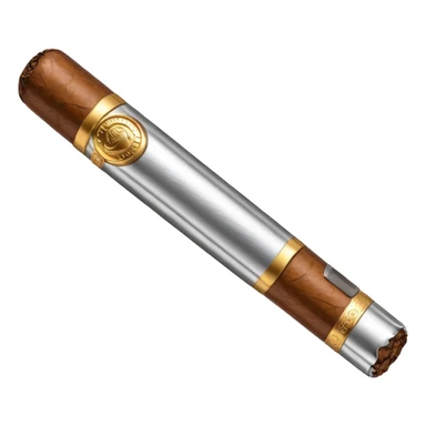 A luxury cigar emoji made of silver chrome, smooth metallic texture, minimal shape, glossy reflections, rich swag aesthetic, iOS emoji style, centered, clean white background sticker