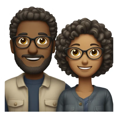 smiling couple with glasses not super curly hair sticker