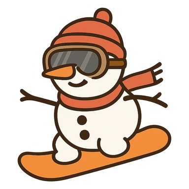 flat toon style snowman with goggles snowboarding sticker