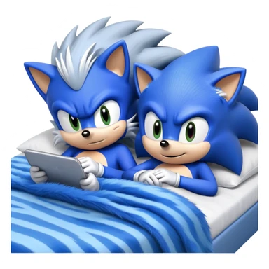 Sonic and Silver hedgehog characters relaxing on a bed sticker