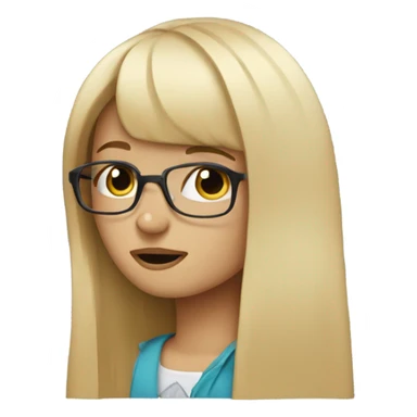 Girl blonde straight hair with bangs and glasses crying with a suitcase sticker