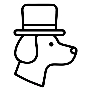 dog with a tophat, clean outlined icon sticker
