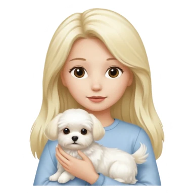 birthday woman with long blonde hair is holding a Maltese dog sticker