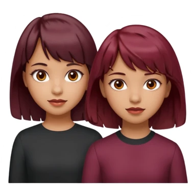2 girls both tan skin. One with short length wavy burgundy hair, bangs and brown eyes, the other with medium length black hair with brown eyes  sticker