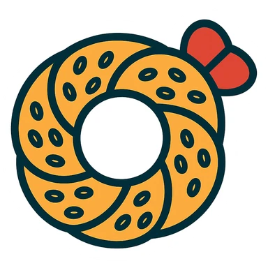 Add a red ribbon on the top right side of the simit. Remove the background so the simit with the ribbon is isolated. sticker