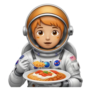 A person in a spacesuit eating Korean food sticker