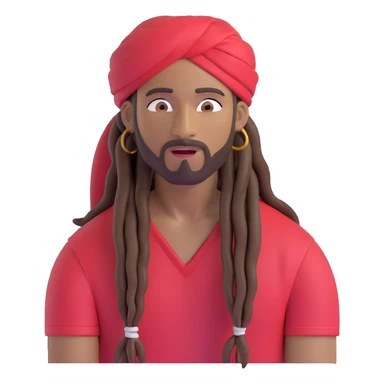 Brownskin man with long brown dreadlocks 
red t-shirt 
white turban 
expression is in love 
his eyes mouth open  sticker