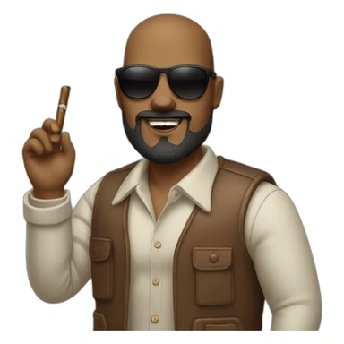 Bold guy with a cigar in his hand wearing sunglasses with a nice beard sticker