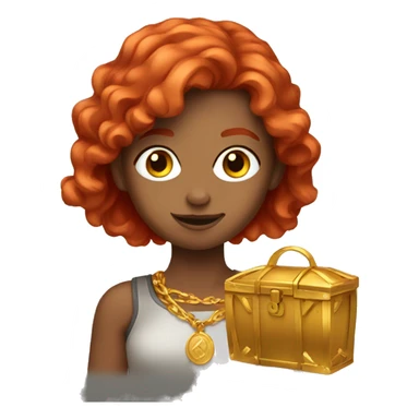 Red hair girl with gold treasure sticker