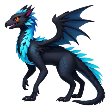 Black Dark Exotic Beaked Feathery Nocturnal Neon-glowing Abyssal Nightly Abyss-Cat-Gryphon-Salandit-Nargacuga-Silvally-Vernid-Sergal-Fakémon-Hybrid-Creature (full body) sticker