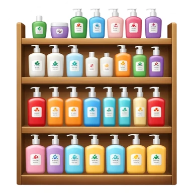 Japanese shampoo displayed on a storage shelf, arranged with horizontal variation and vertical consistency. sticker