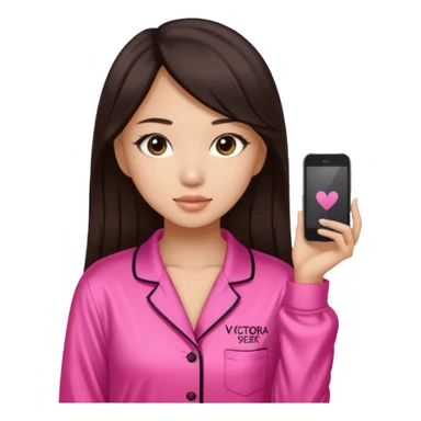 IT Girl, Asian, dark brown hair color, with big brown eyes, wearing Victoria's Secret pajamas sticker