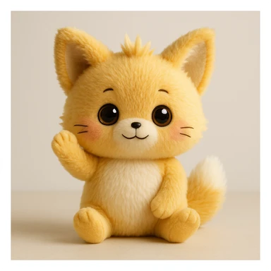 Create a photorealistic image of the chiikawa character in a waving pose with soft shadows and a minimal background. Maintain the photorealistic style and subtle details. sticker