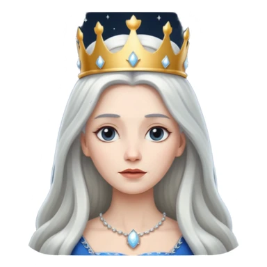 White silver Long Haired Women, Queen with crown — soft expression, moonlight tone sticker