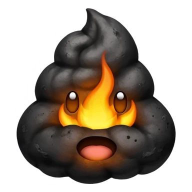 Poop emoji made of coal, burning sticker