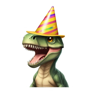 baby t. rex wearing a party hat sticker