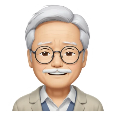 _cinematic-realistic-portrait-of-hayao-miyazaki,-depicted-with--large-rectangular-glasses,-his-happy-expression-rendered-in-lifelike-detail,-illuminated-with-soft,-realistic-lighting-that-emphasizes-his-creative-genius, his eyes shut  closed because of his large smile. eyes are shut sticker