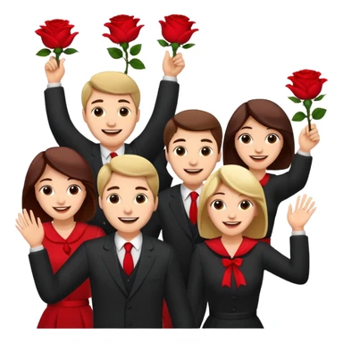 Adult Family, Caucasian men and women, throwing roses congratulations  sticker