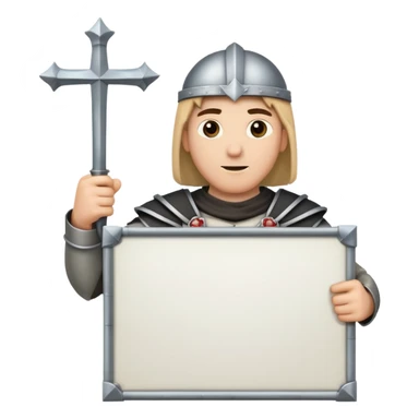 Crusader holding a large blank sign sticker