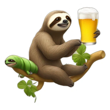 Sloth drinking beer while riding a flying caterpillar sticker