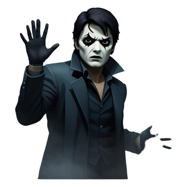 Thriller Movie Icon: A dramatic, intense movie poster-style collage. Dark, moody colors with shadows and high-contrast lighting. Include mysterious elements like an ominous figure, a broken window, and fog. A sense of suspense and tension. Transparent background. sticker