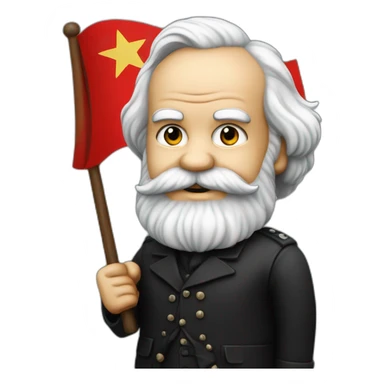 Karl Marx holding a flag in his Hand with a red star and a background of the Flag is black   sticker