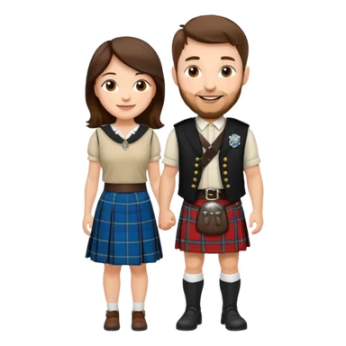 scottish man in kilt with brunette wife sticker