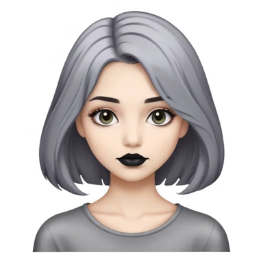 Con gái, tóc ngang vai, nhuộm xám khói, môi đen mặt nhỏ gọn sticker