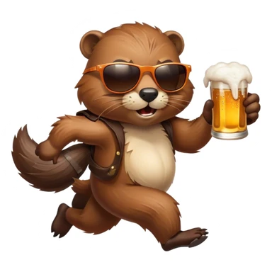 Beaver with cool sunglasses runnning from explosions and drinking beer. sticker