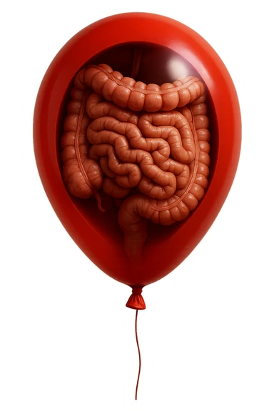palloncino rosso con intestino anatomico realistico chiuso dentro, IPERREALISTICO 4K sticker
