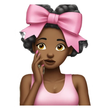 Stylish black girl crying with pink bow on her hair and stack of money on one of her hands sticker