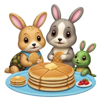A seal, dog, bunny and turtle together eating pancakes sticker