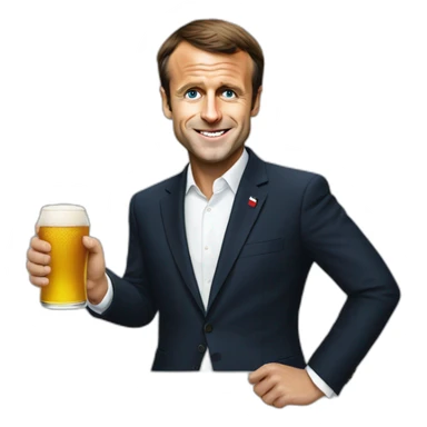 Emmanuel Macron with a beer sticker