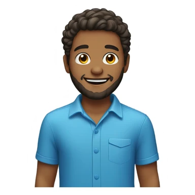 smiling boy in blue shirt and a beard sticker