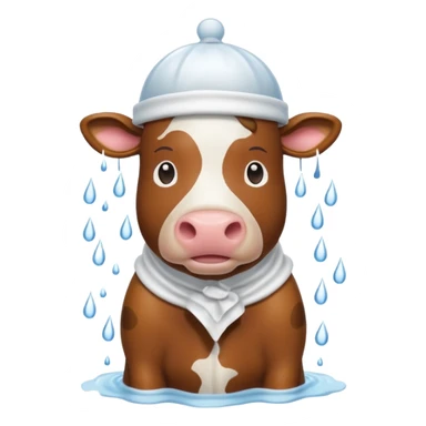 Cow standing in a shower with shower cap on  sticker
