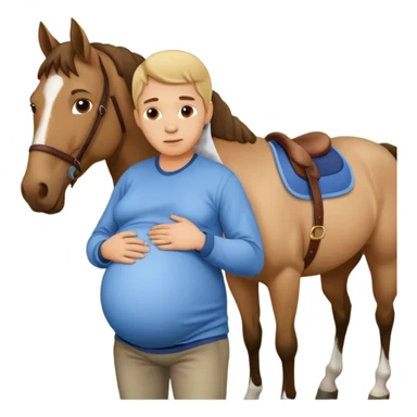 pregnant man in casual wear near horse sticker