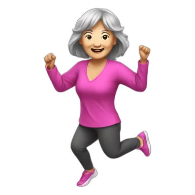 long hair Asian senior woman with bang dancing Zumba sticker